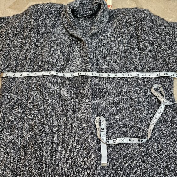 Vintage I.B. Diffusion Cable Knit Open Duster Cardigan Black/Gray/White Size M - Picture 3 of 5